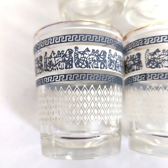 Vintage Jeanette Glass Patrician Greek Key Pattern Hellenic Chariot Shot Glasses - Picture 6 of 6